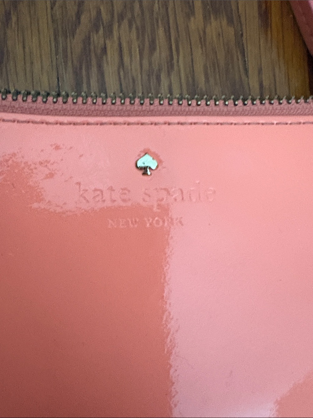 kate spade Coral Patent Zip Clutch with Gold Spade Accent